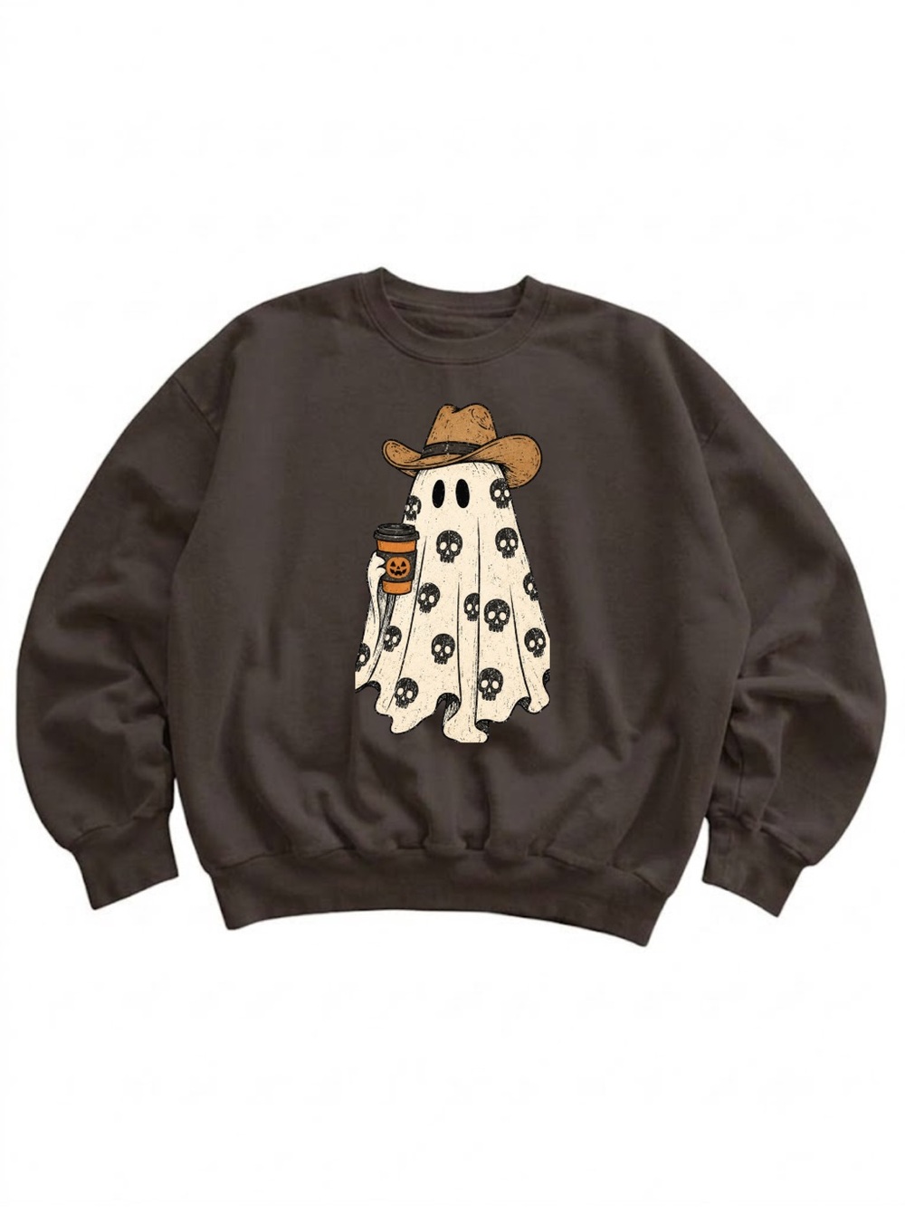 Gildan Brown Halloween Ghost Graphic Crewneck Sweatshirt